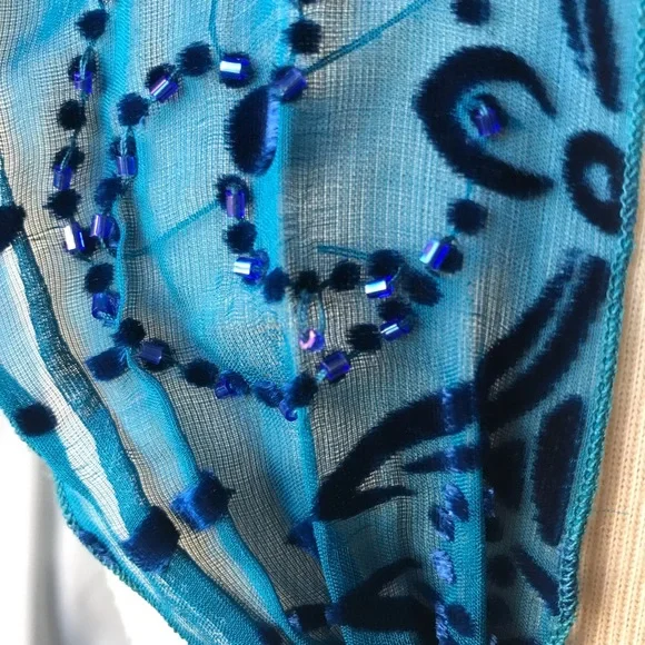 Blue silk blouse size medium with beads - Picture 11 of 12